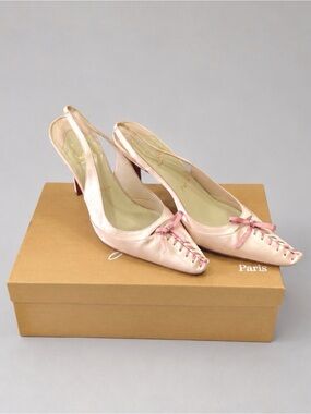 Rare Vintage Christian Louboutin Pink Corset Satin Slingback Pumps